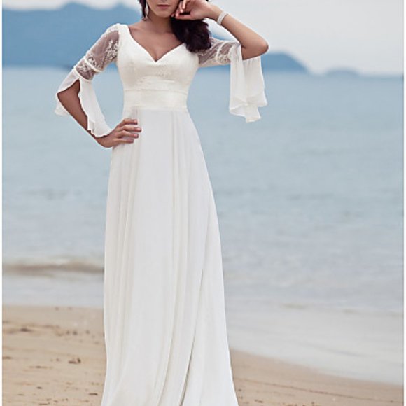 22w Angelic Boho Bell Sleeve NWT Crepe Chiffon Wedding Gown Bridal Gown Prairie - Picture 1 of 11